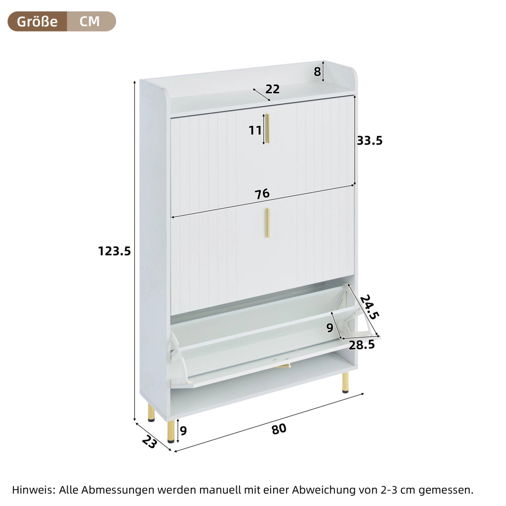 Scarpiere doppio - Zephmum - 80x23,5x123,5 cm - Bianco - 6 scomparti, 3 ante, regolabile, antiribaltamento