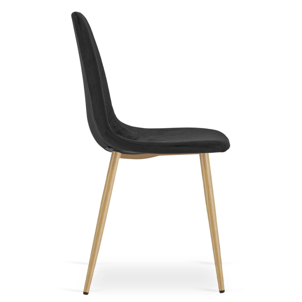 Sedia Padva in velluto nero con gambe effetto rovere