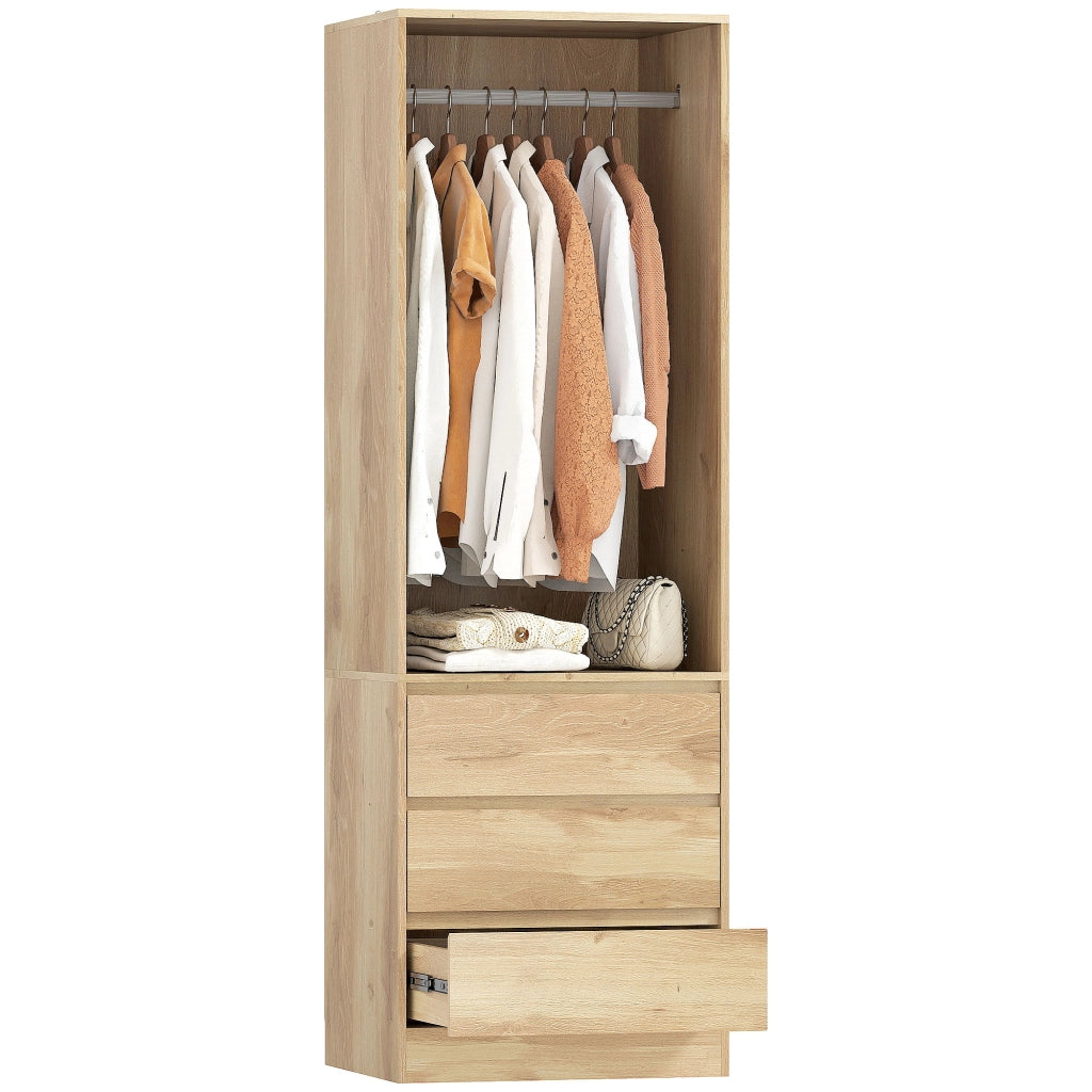 Armadio Guardaroba con Appendiabiti ¨C Xylo ¨C Legno Teak 3 Cassetti Ripiano 60x48.5x185cm
