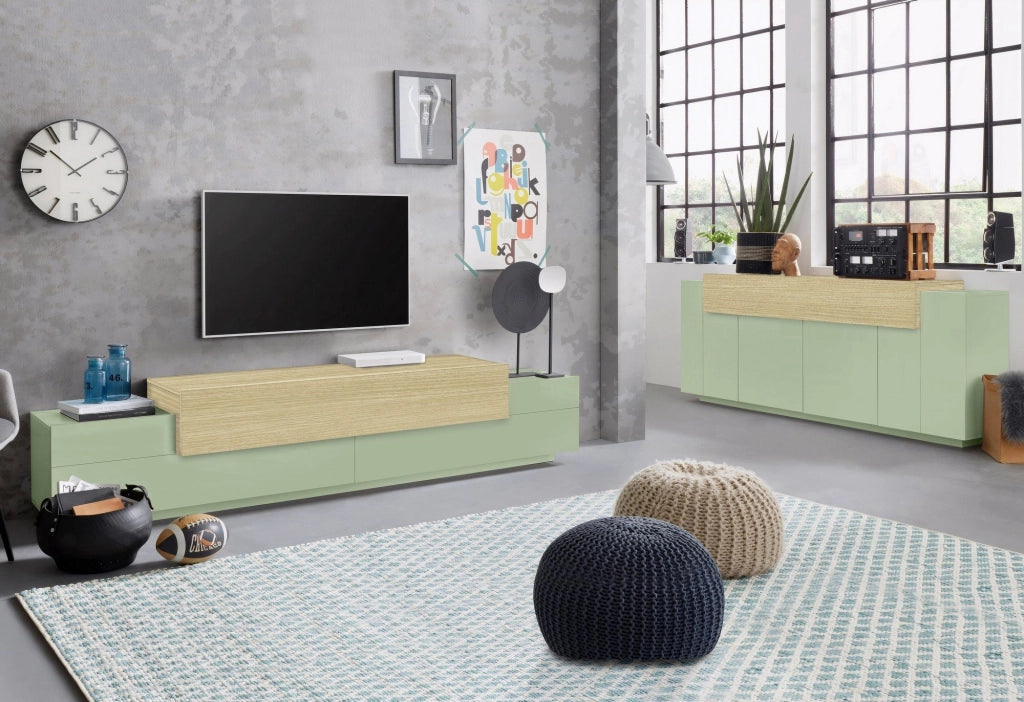 Madia Pulfero, Credenza 3 Ripiani Made in Italy, 200x45x85.5h cm Verde
