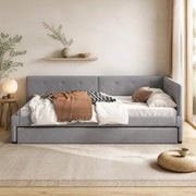 Letto singolo 90 × 200 cm con letto estraibile in velluto e MDF grigio con rete a doghe e testiera