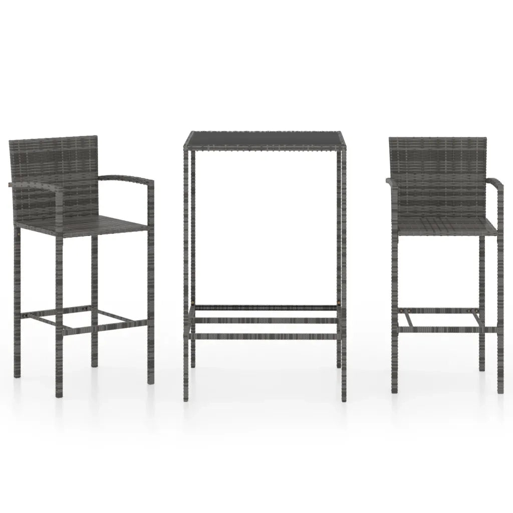 Set Bar da Giardino 3 pz | Set Salotto da Giardino in Polyrattan Grigio