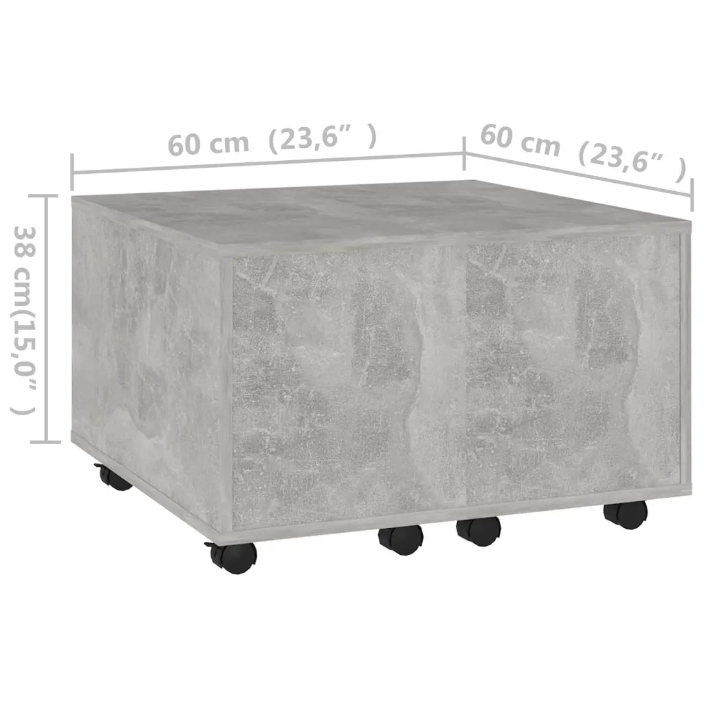 Tavolino da Salotto-Tavolino da soggiorno-Tavolo Grigio Cemento 60x60x38cm Legno Multistrato