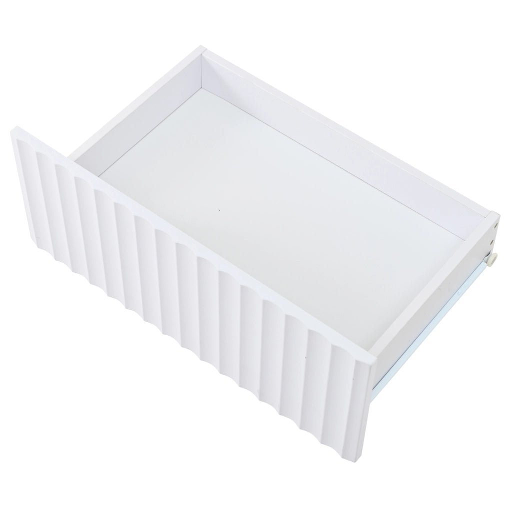 Tavolino da caffè 100x50x45 cm con 2 cassetti; luce LED controllata da app; truciolare; bianco