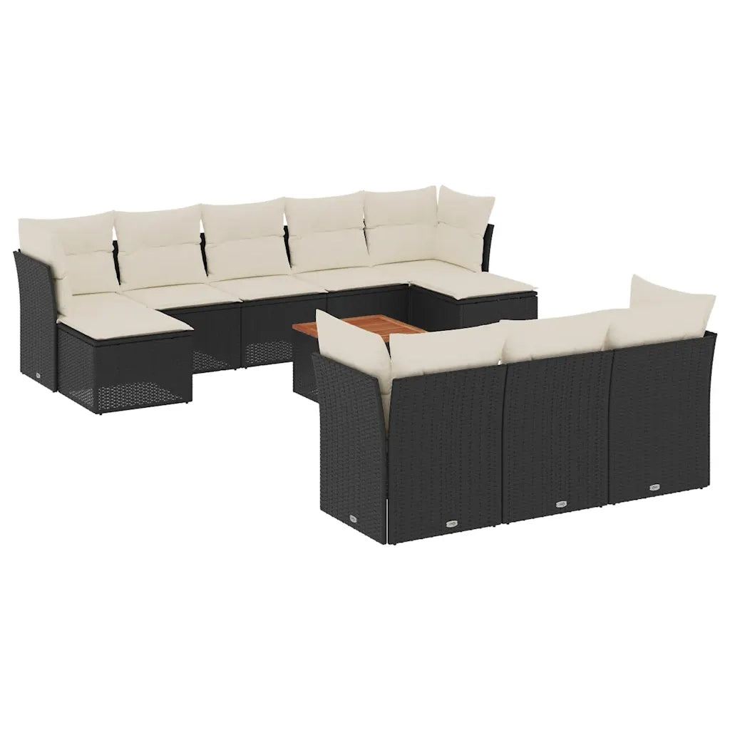 Set Divani da Giardino 11 pz con Cuscini in Polyrattan Nero 3256210