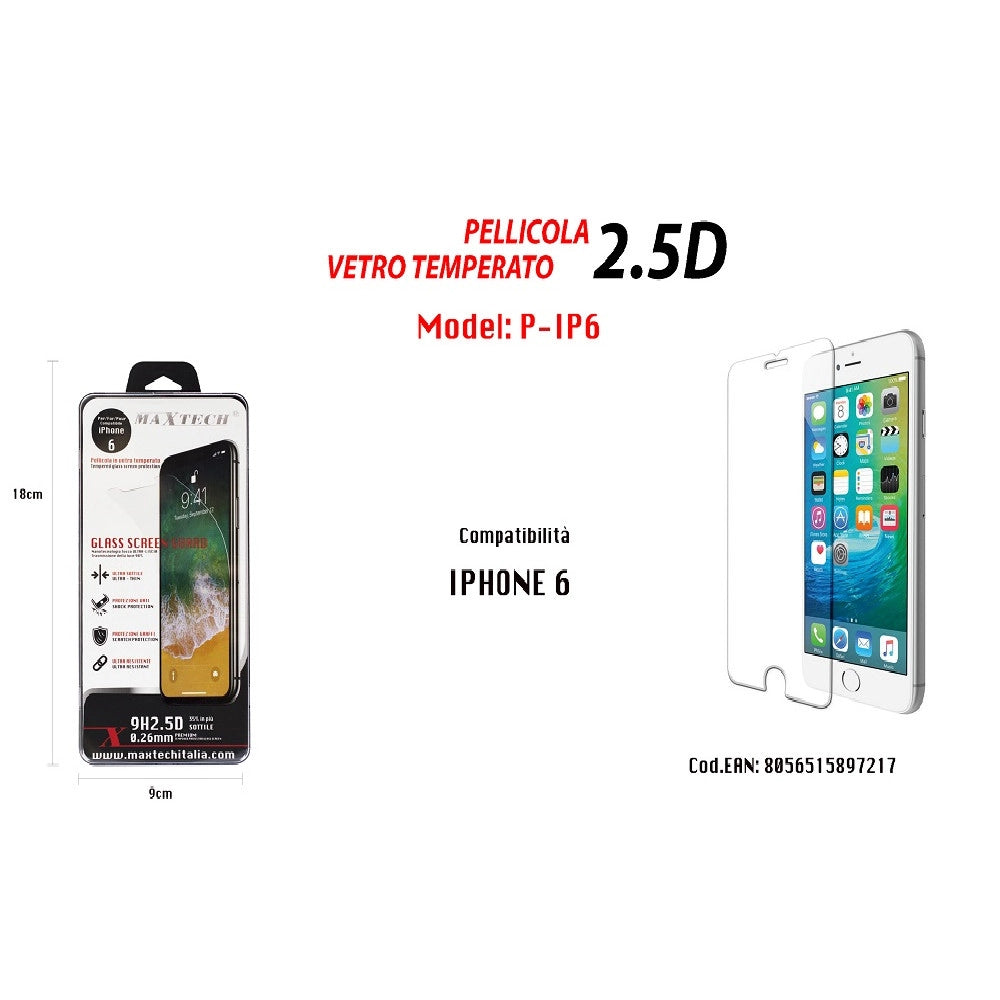 Trade Shop - Protezione Schermo In Vetro Temperato Iphone 6 Infrangibile Pellicola Maxtech P-ip6 -