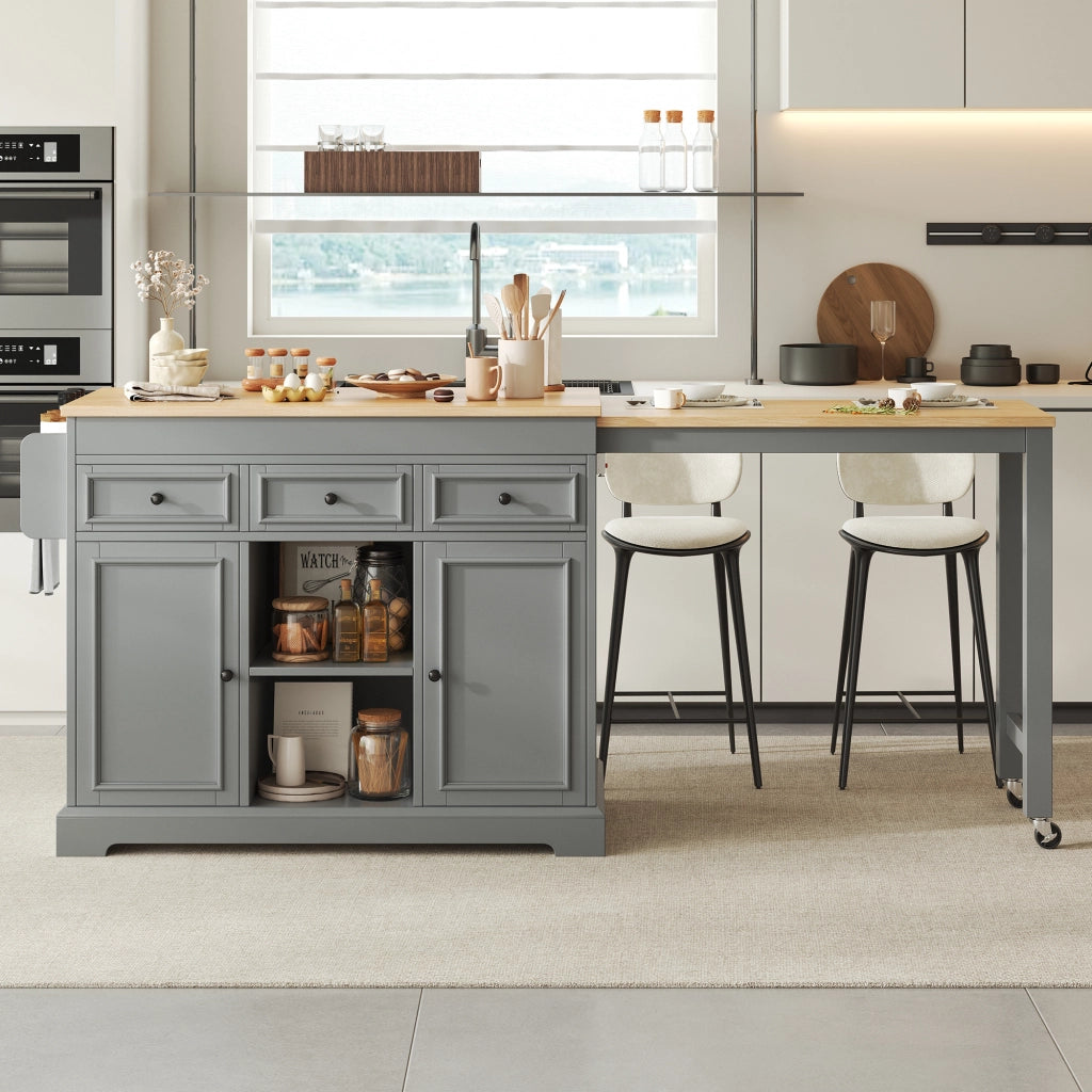 Mobile contenitore con 3 cassetti e ripiani regolabili; per cucina; grigio; 112×45×92 cm