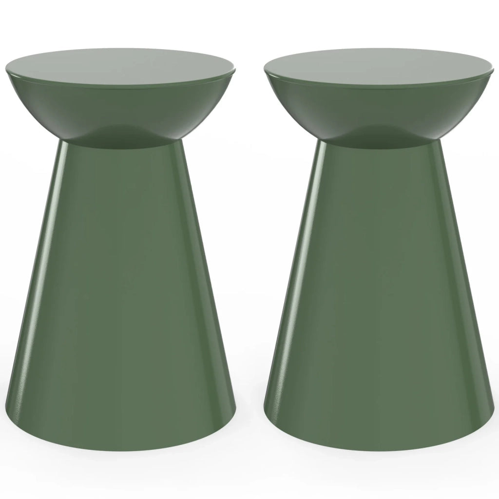 IDMarket - Set di 2 tavolini rotondi, tavolini da salotto, comodini ODETTE da 30 cm in metallo verde kaki