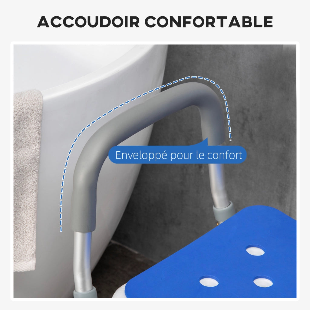 Sgabello da doccia regolabile ¨C zephmum ¨C bianco e blu 56.5x53.5x87