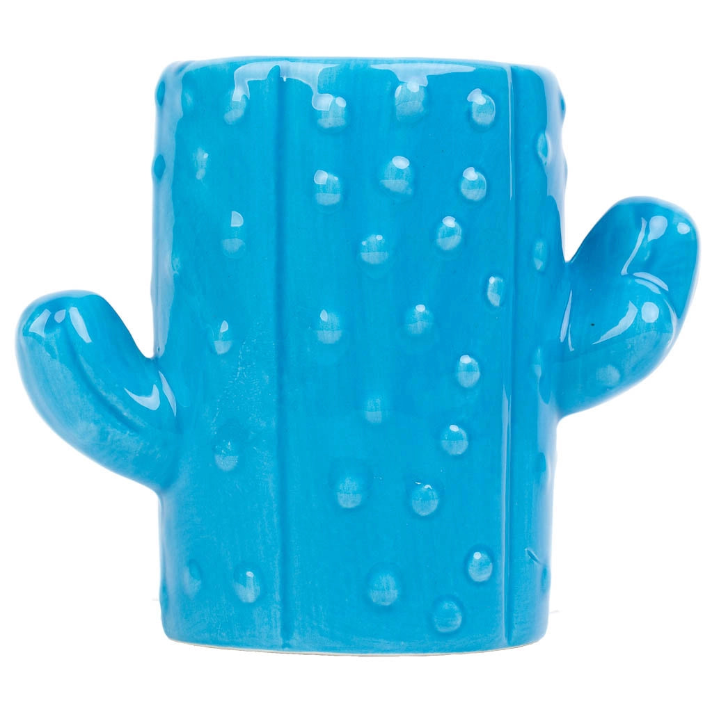 Portapenne cactus in ceramica blu 13,5x7,8x11h
