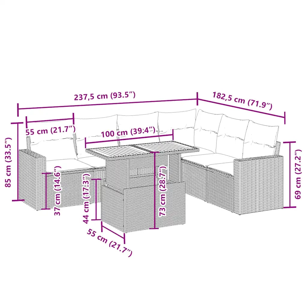 Set Divani da Giardino 7 pz con Cuscini Beige in Polyrattan 3271331