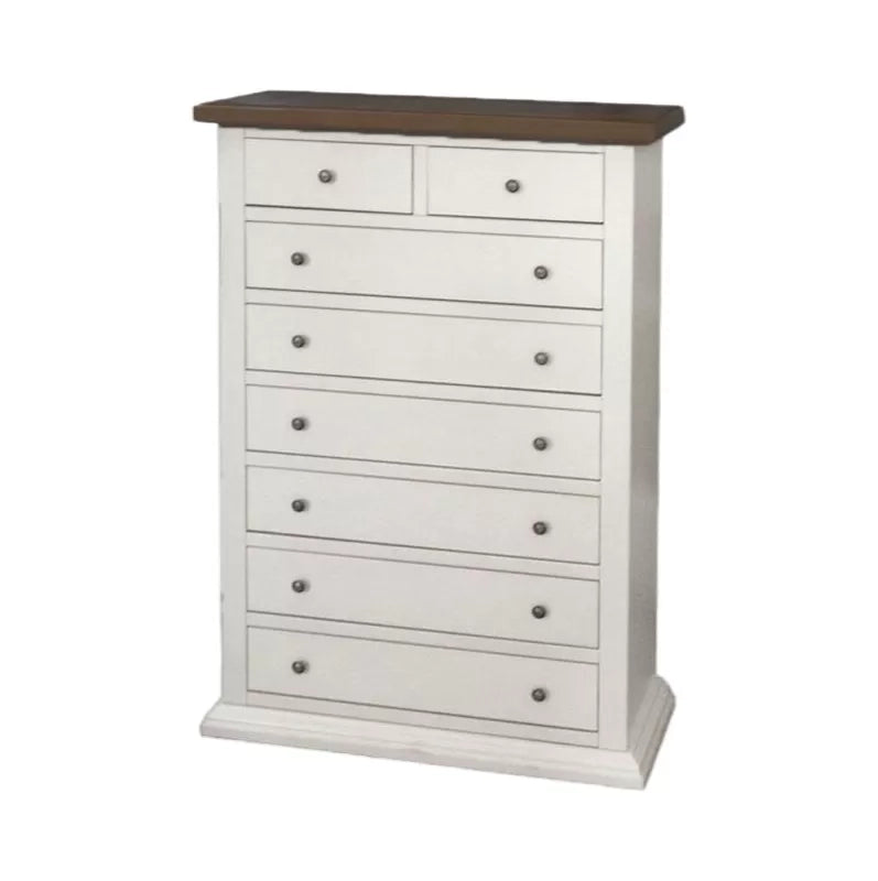 Cassettiera 8 cassetti in legno shabby bianco e noce 87x40x125 - Mobili 2G