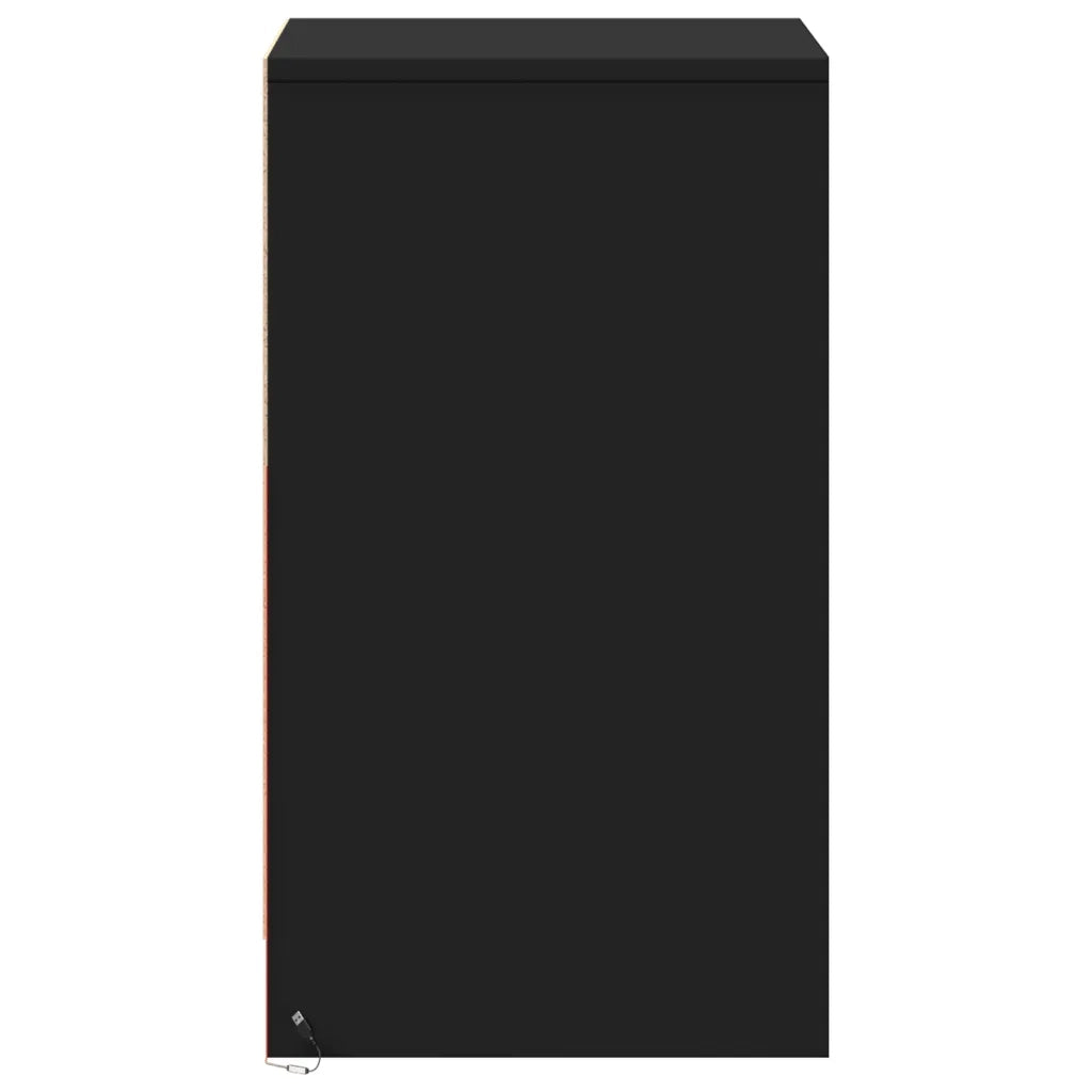 Comodino con Luci LED Nero in Legno Multistrato