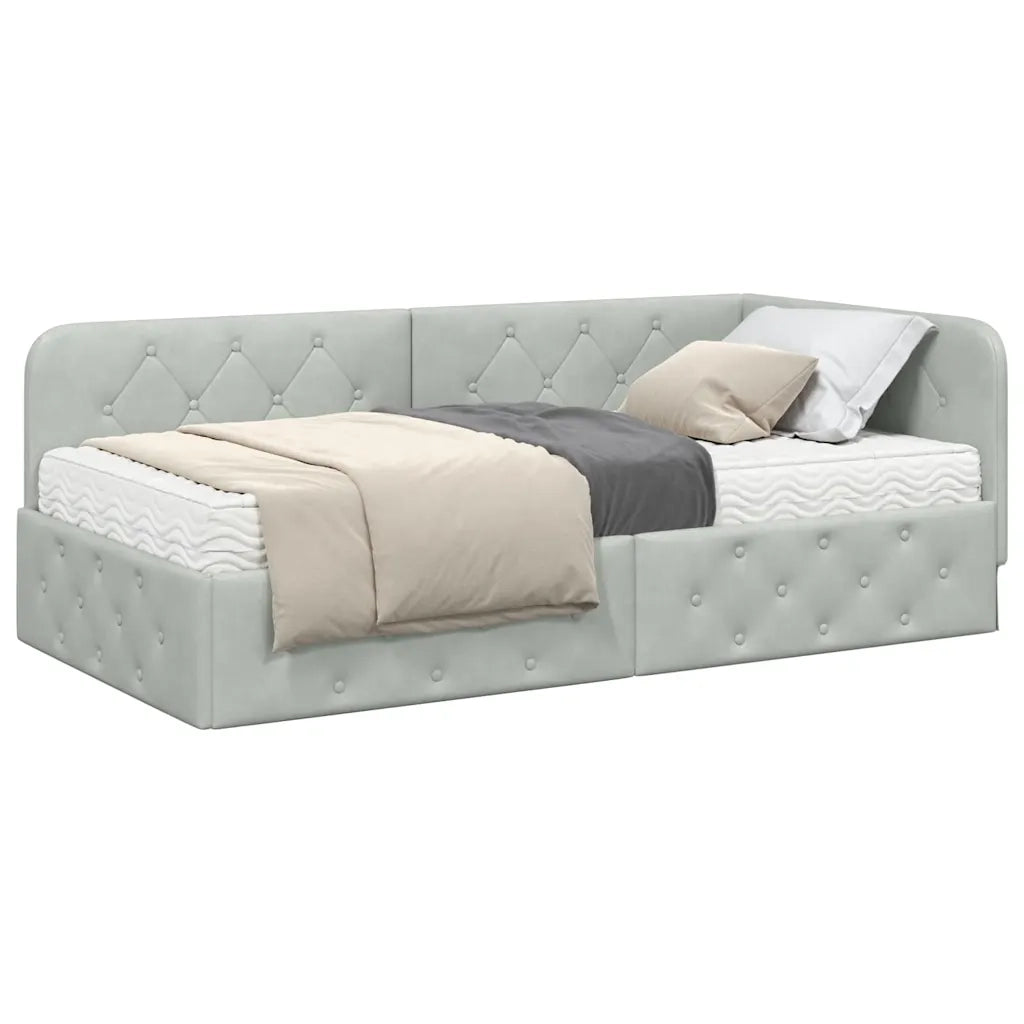 Cornice del letto ad angolo Grigio chiaro 100 x 200 cm Velluto 3394092