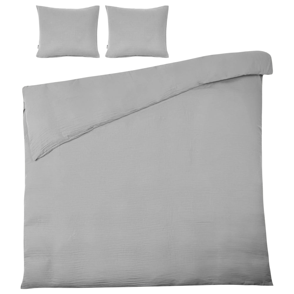 Set copripiumino e federa in mussola di cotone grigio chiaro 200 x 200 cm per camera da letto moderna