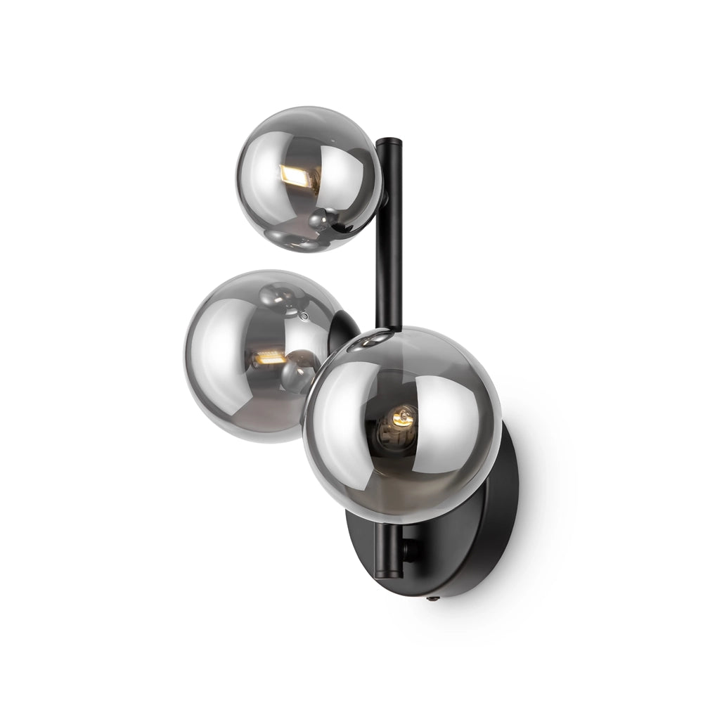 Applique nera Dallas Maytoni 3 luci sfere vetro fumé