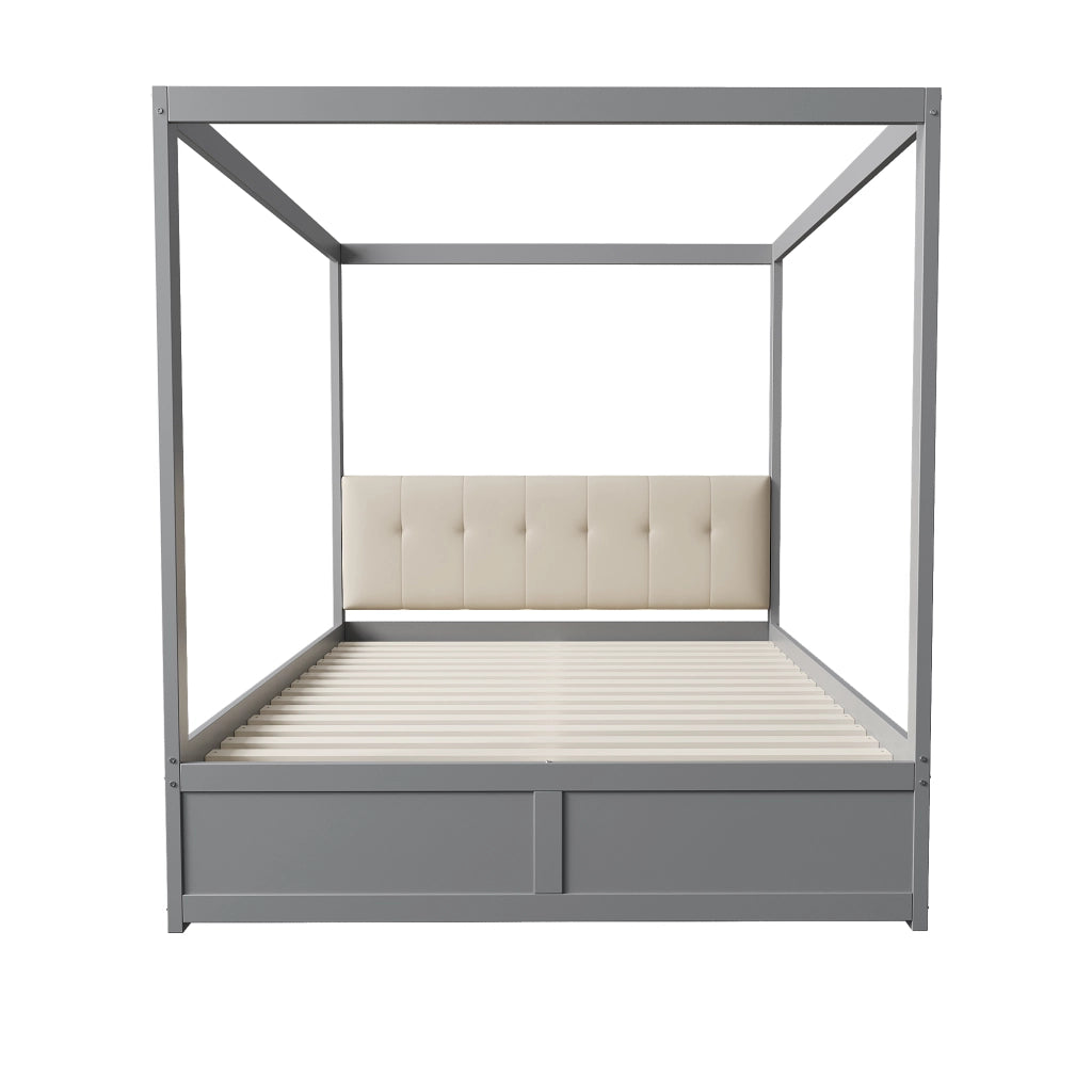 LETTO a tenda 140x200 cm con 2 cassetti e testiera imbottita grigio