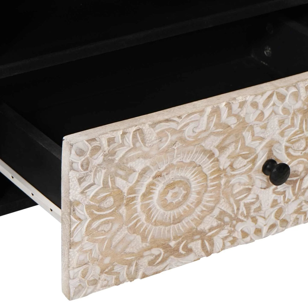 Mobile TV Bianco 80 x 33,5 x 46 cm Legno di mango massello 4018385