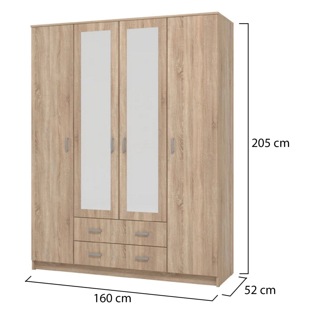 Armadio Camera da Letto Miazzina, Guardaroba Grande 9 Ripiani, 160x205h cm Marrone Noce