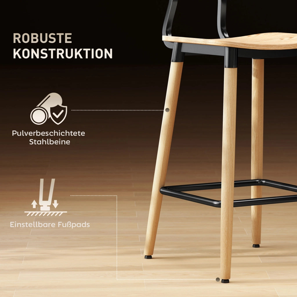 Set 2 Sedie da Bar con Schienale ¨C zephmum ¨C Legno e Metallo Colore Chiaro