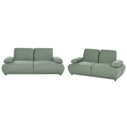 Set divano 3+2 posti rivestimento in tessuto verde chiaro gambe in legno schienale e braccioli regolabili arredamento per soggiorno