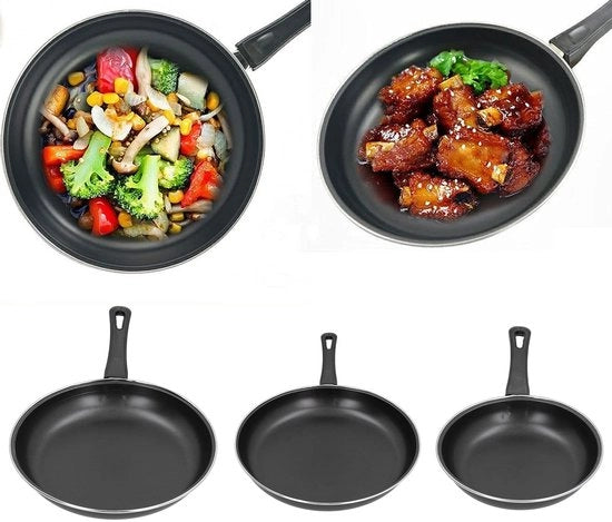 Set di Padelle in Acciaio Inossidabile 3 Pezzi - Padella 20/25/30 cm - Smalto Antitraslucido - Piastre Induzione/Gas - Parete Rinforzata - Set di Padelle