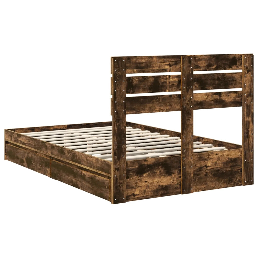 Letto con Contenitore con testiera Rovere fumé 135 x 190 cm