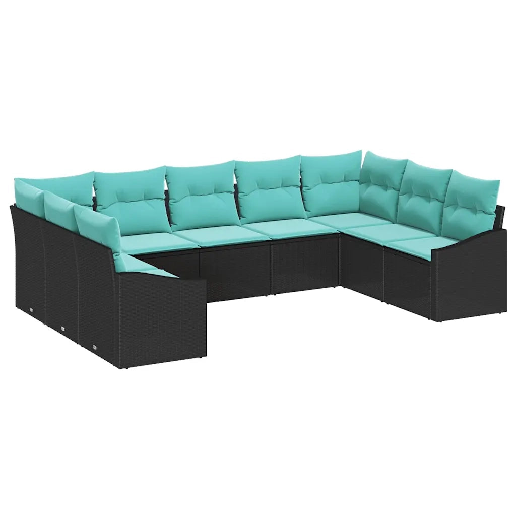 Set di divani con cuscino 9 pcs Nero polyrattan