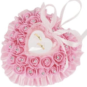 Cuscino per anelli - dono di nozze - cuore con rose - decorazione - rosa - cuscino per anelli - 18 x 19 cm - adatto per tutti i tipi di anelli