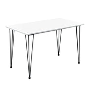 Tavolo da pranzo/cucina/soggiorno per 4 persone piano in MDF gambe in acciaio a forcina 120 x 70 x 75 cm bianco e nero 03_0004275