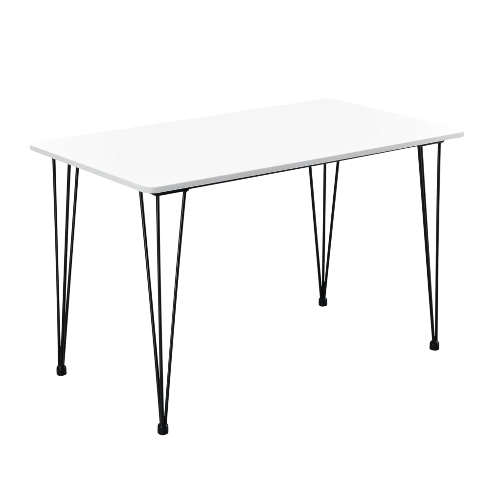 Tavolo da pranzo/cucina/soggiorno per 4 persone piano in MDF gambe in acciaio a forcina 120 x 70 x 75 cm bianco e nero 03_0004275