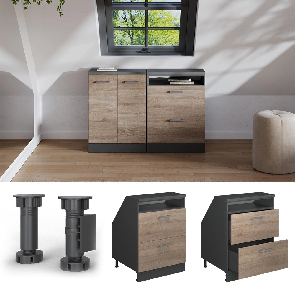 Mobile sottotetto Rion Sonoma/Antracite 60 x 83.8 cm con 2 cassetti, carcassa 60 cm profondità Vicco