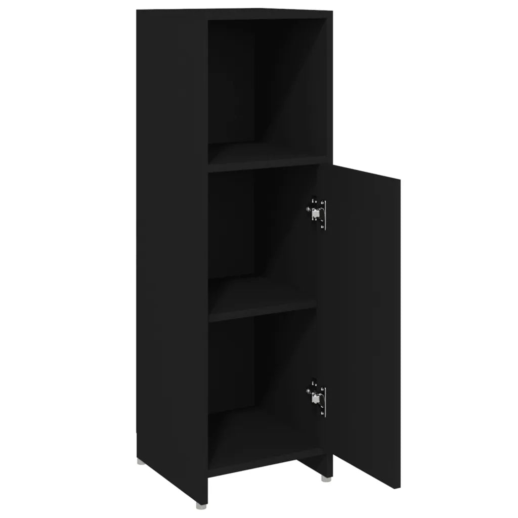 Mobile da Bagno Nero 30x30x95 cm in Legno Multistrato 802589
