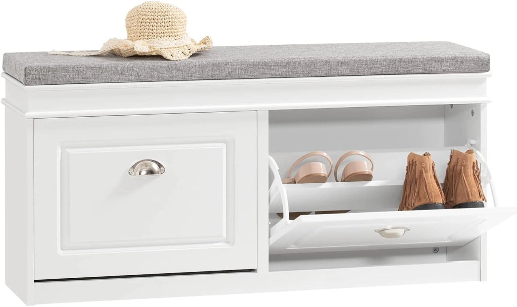 SoBuy Scarpiera Salvaspazio Slim da Ingresso Panca Contenitore con Cuscino, Cassapanca Scarpiera Regolabile per Casa, Camera, Corridoio, L104*P24*A52cm, Bianco, FSR64-W