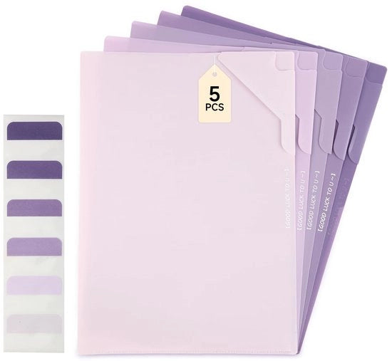 Set di 5 mappe A4 per documenti, mappe per documenti impermeabili, mappe A4 con etichette, mappe colorate per l'organizzazione dei documenti, articoli da ufficio, materiale per la scuola