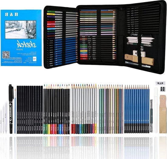 Set di matite per disegno - set di matite in borsa portatile - attrezzi per artisti - matite grafite - quaderno di schizzi - per adulti e bambini (72)