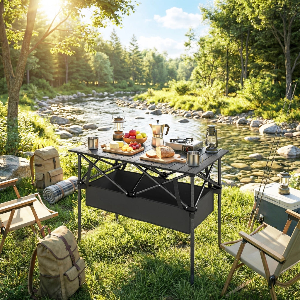Tavolo da pranzo pieghevole ¨C zephmum ¨C nero, metallo, 93x55x68 cm