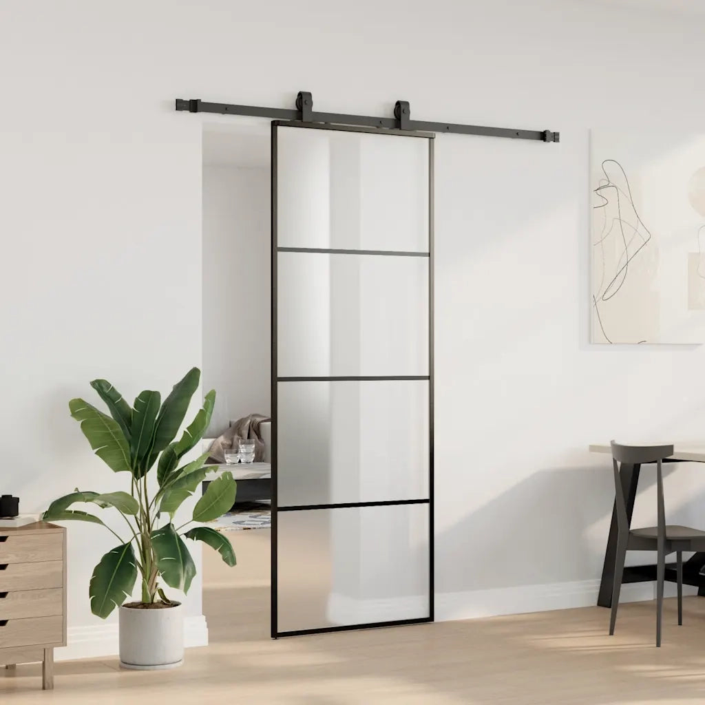 Porta Scorrevole con Ferramenta Nera 76x205 cm in Vetro ESG