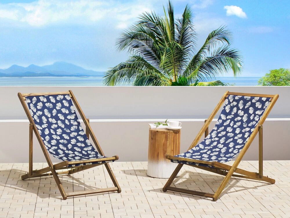 Set di 2 Teli Sostitutivi per sdraio fantasia farfalle beige e blu marino