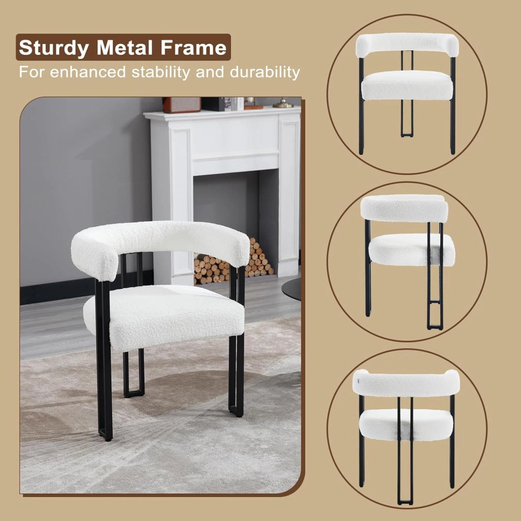 Set 6 Sedie Sala da Pranzo, Sedie da Cucina con Braccioli, Sedia da Pranzo con Gambe in Metallo, Sedia Imbottita per Camera da Letto, Soggiorno, Seduta in Ciniglia, Crema, EZS25cm-6