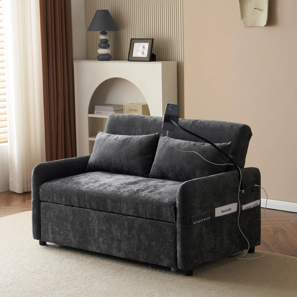 DIVANO LETTO Estraibile 129x163x81 cm Chenille Grigio