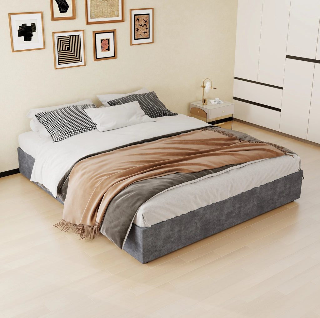Rete letto moderna grigio 160x200 cm in tessuto e metallo