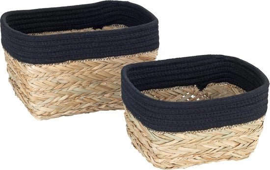 Mandifica Rika M, decorativa cassettiera per piccoli accessori con piuma naturale compensata con tessuto di cotone, 80% fibre naturali e 20% cotone, 18 x 25 x 15 cm, marrone/nero