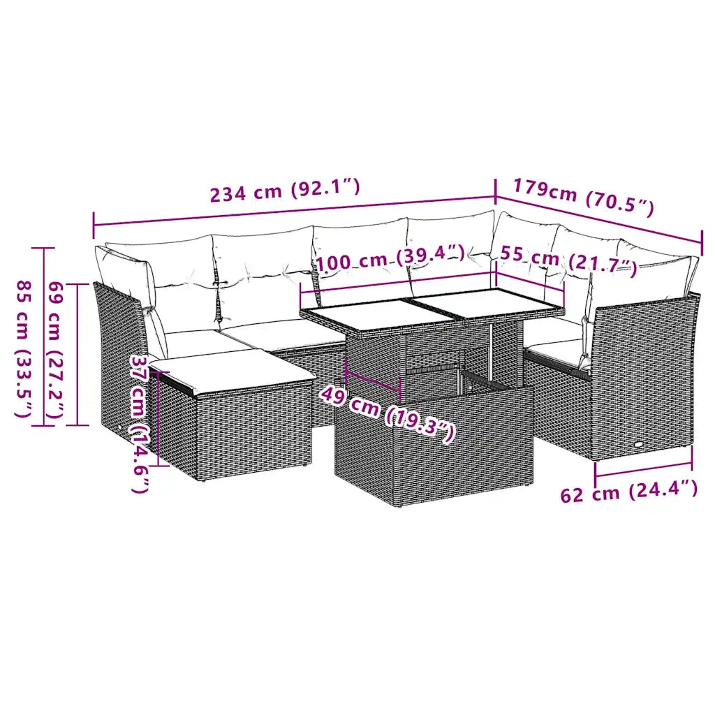 Set Divani da Giardino con Cuscini 8 pz Nero in Polyrattan