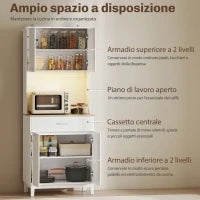 Credenza Moderna con Luci LED, Prese Elettriche e USB, 2 Armadietti e Cassetto, 71x40x180 cm, Bianco