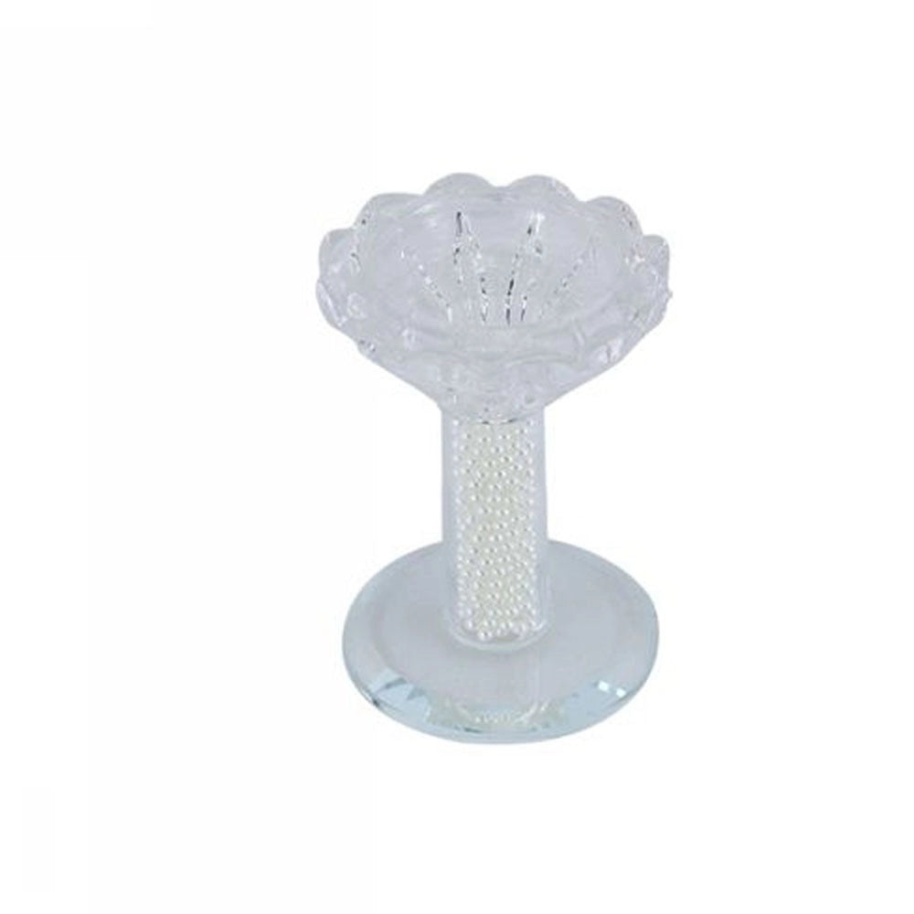 Trade Shop - Porta Candela Vetro Perle Candeliere Idea Regalo Bomboniera Cristallo 8.5x5.8 Cm -