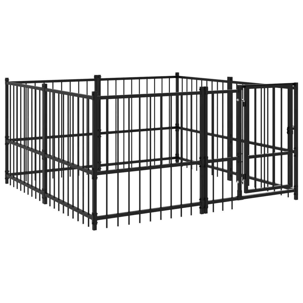 Gabbia per cuccia recinto per animali da esterno per cani in acciaio 3,75 m² nero 02_0041832