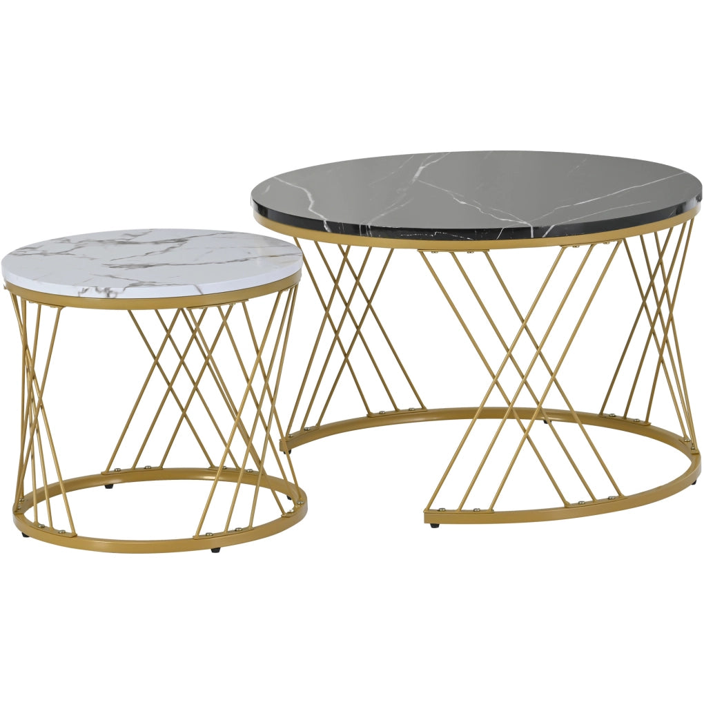Set di 2 tavolini da caffè 70x70x45 cm e 45x45x40 cm impilabili in MDF nero