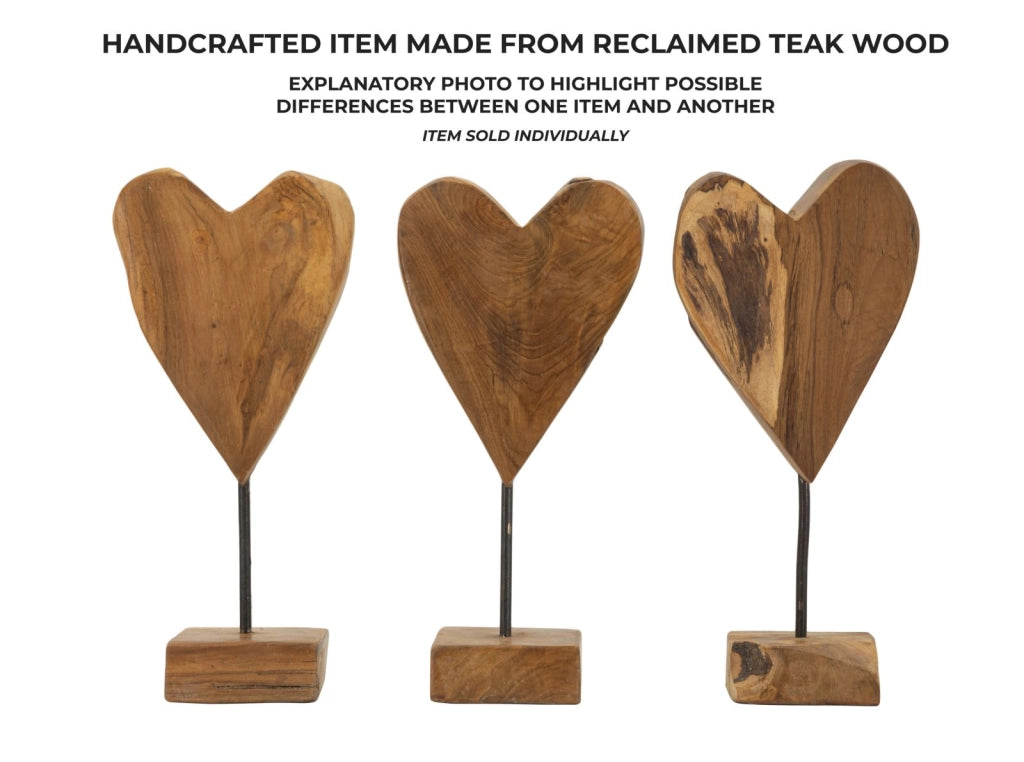Scultura Cuore 15x10x35 cm in Teak Riciclato