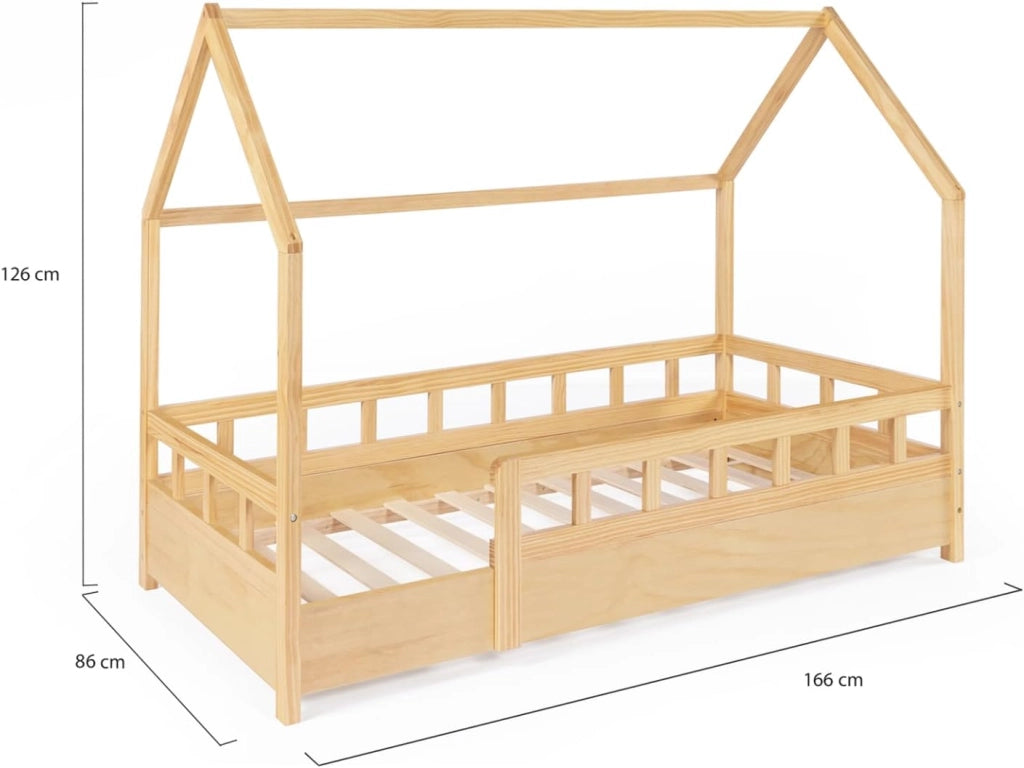 Letto a capanna per bambini 80 x 160 CM in legno con base e sponde NEREE